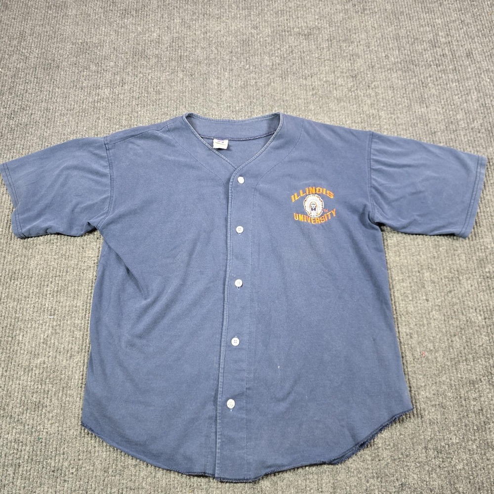 Vintage Illinois Fighting Illini Jersey Shirt Mens Large Baseball Logo 7 70s 80s